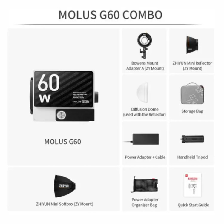 ویدیو لایت ژیون Zhiyun MOLUS G60 Bi-Color Pocket COMBO Monolight